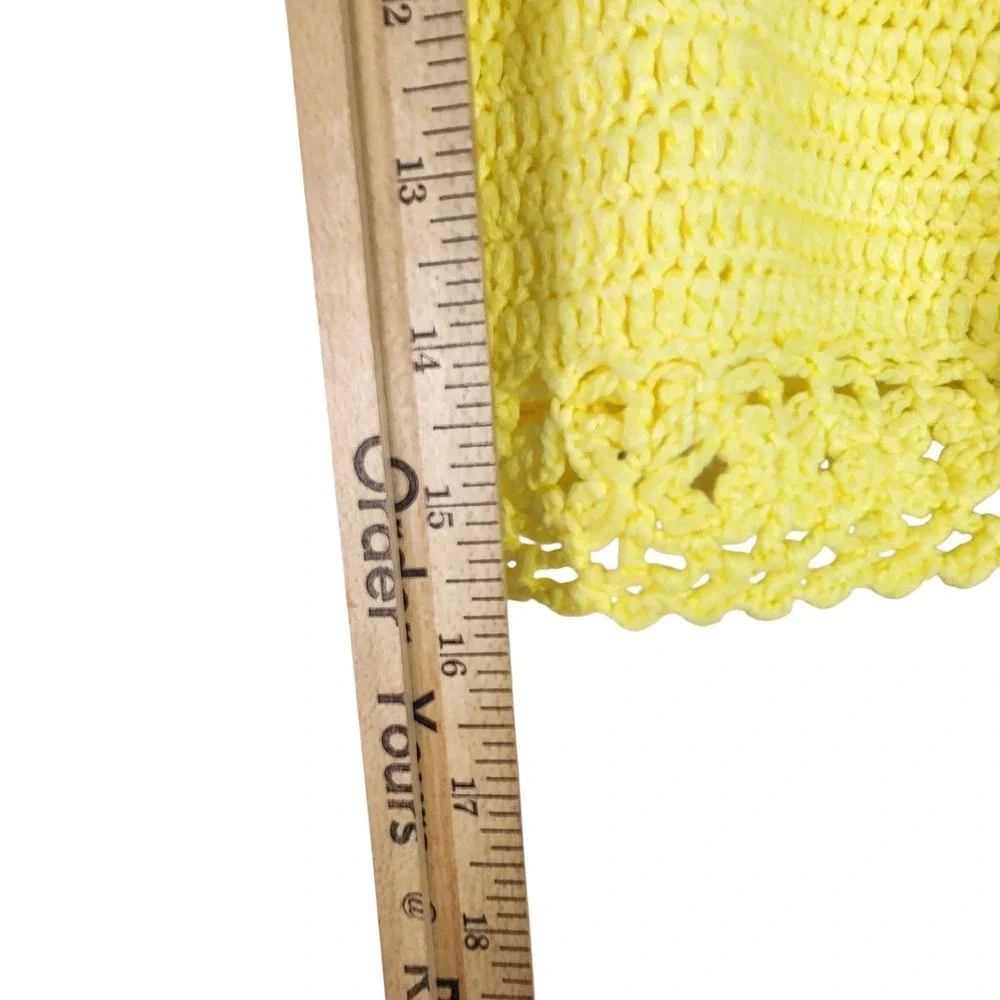 COTTON EMPORIUM Tank Top Womens Large Yellow Crochet Tie Front Crop Summer‎